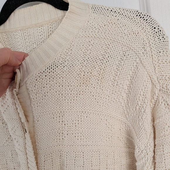 Vintage cotton blend Textured Cream beige Button-Down boho Cardigan large - Picture 6 of 7